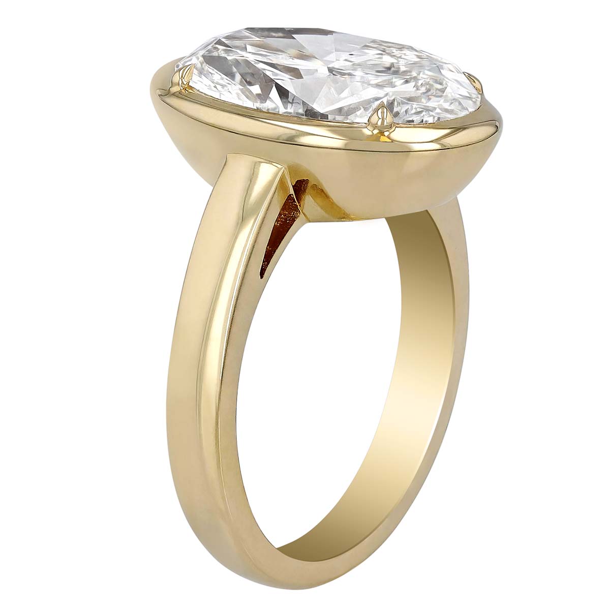 Rahaminov Oval Diamond Bezel Set Solitaire Ring in Yellow Gold