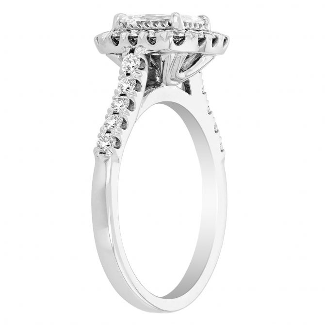 Cut Corner Rectangular Brilliant Diamond Halo Engagement Ring in White Gold