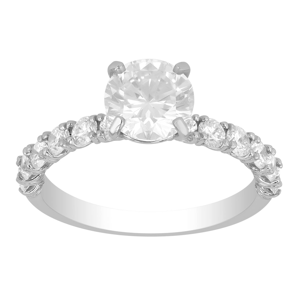 Round Diamond & Side Stone Engagement Ring in White Gold, 1.15 cttw