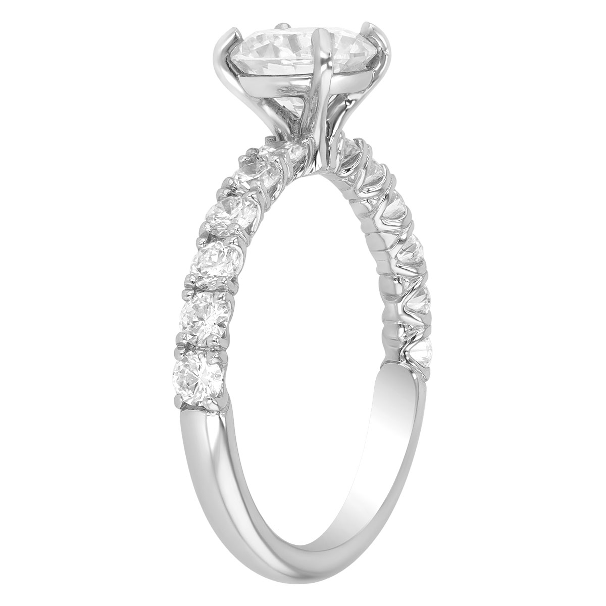 Round Diamond & Side Stone Engagement Ring in White Gold, 1.15 cttw
