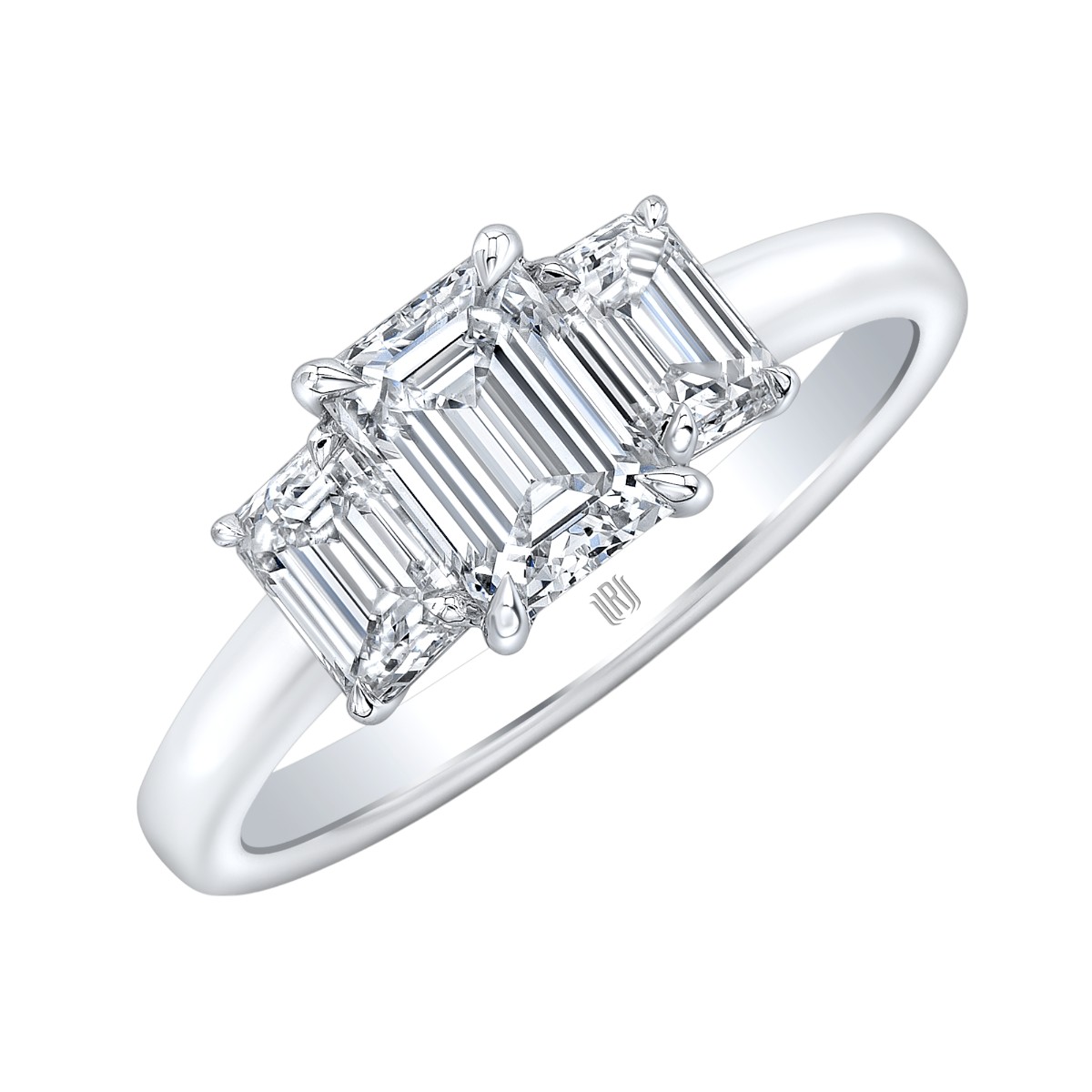 Rahaminov Emerald Cut Diamond & Side Stone Engagement Ring in White Gold