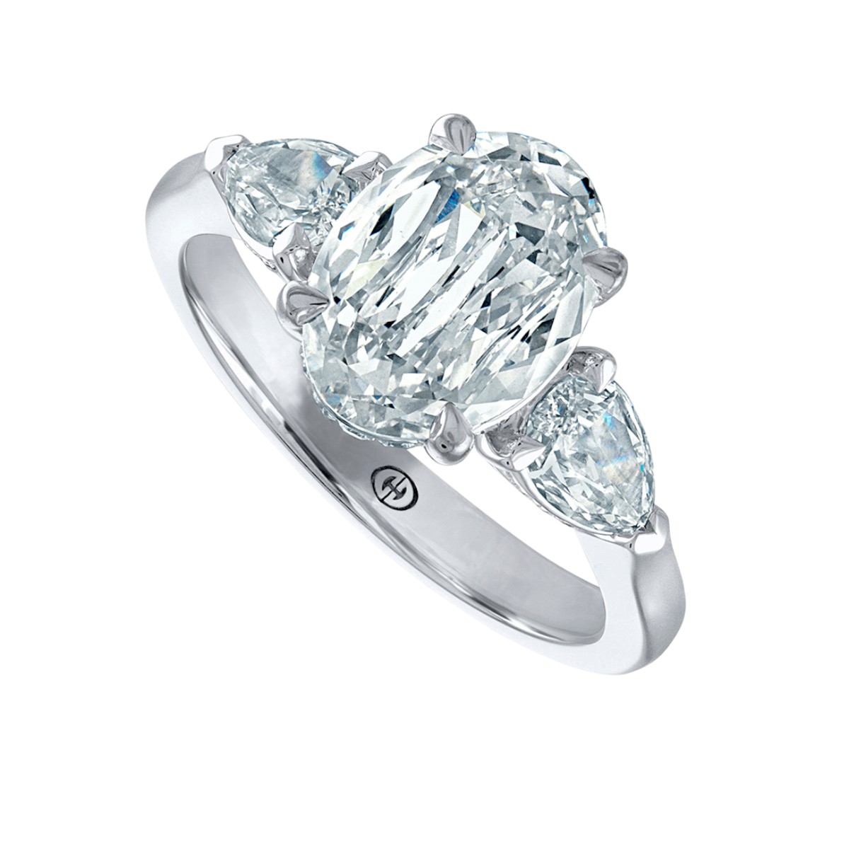 Christopher Designs L'Amour Crisscut Oval & Pear Side Stone Engagement Ring in White Gold