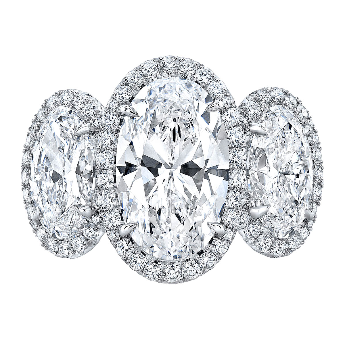 Rahaminov Triple Oval Diamond Halo Ring in White Gold
