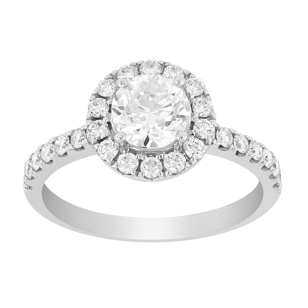 Round Diamond & Halo Engagement Ring in White Gold, 1.40 cttw