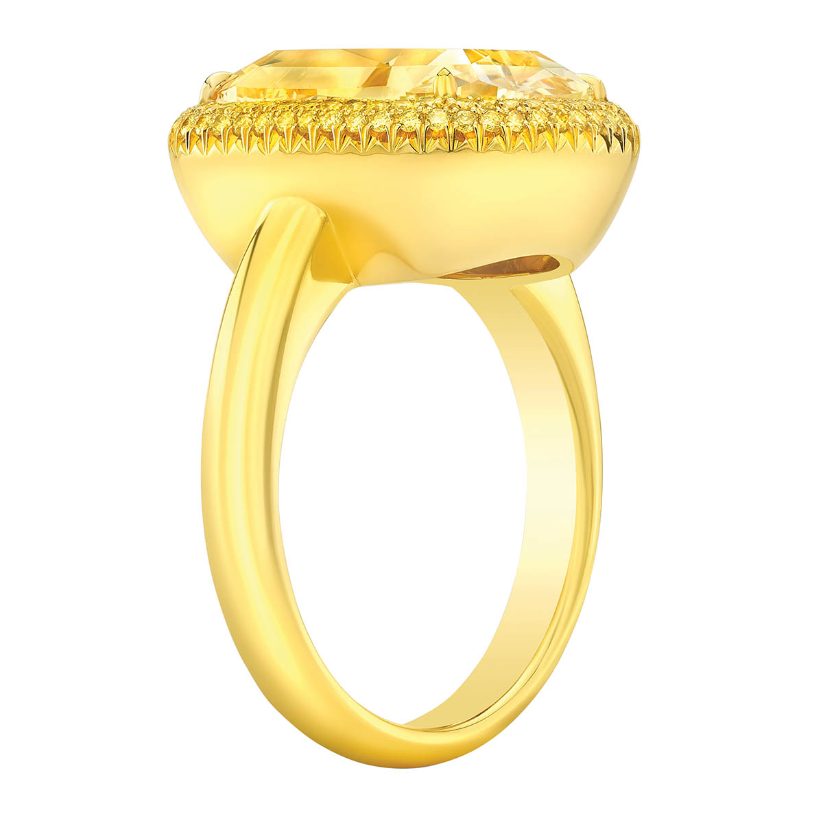 Rahaminov Fancy Yellow Cushion Diamond Double Halo Ring in Yellow Gold