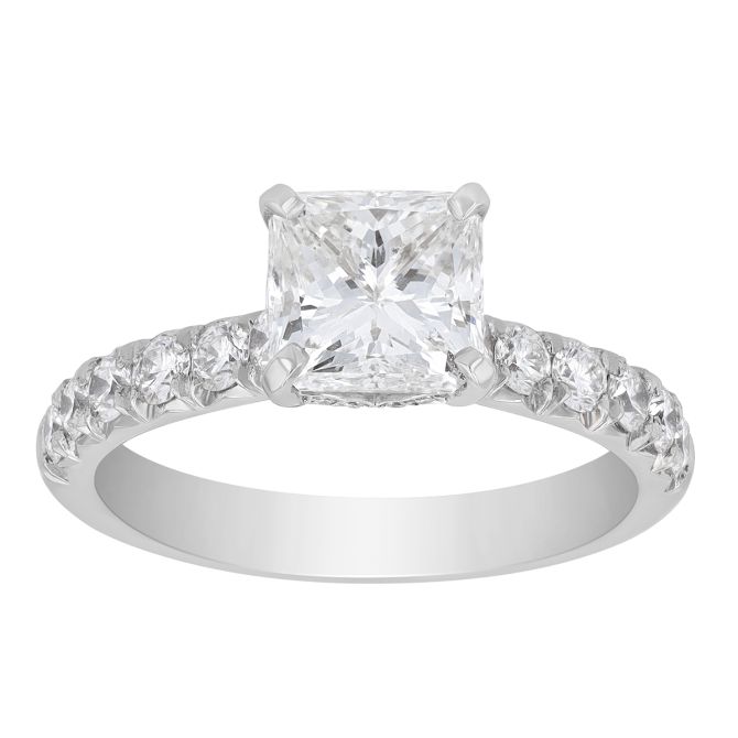 Princess Cut Diamond Engagement Ring with Side Stones in 18K White Gold