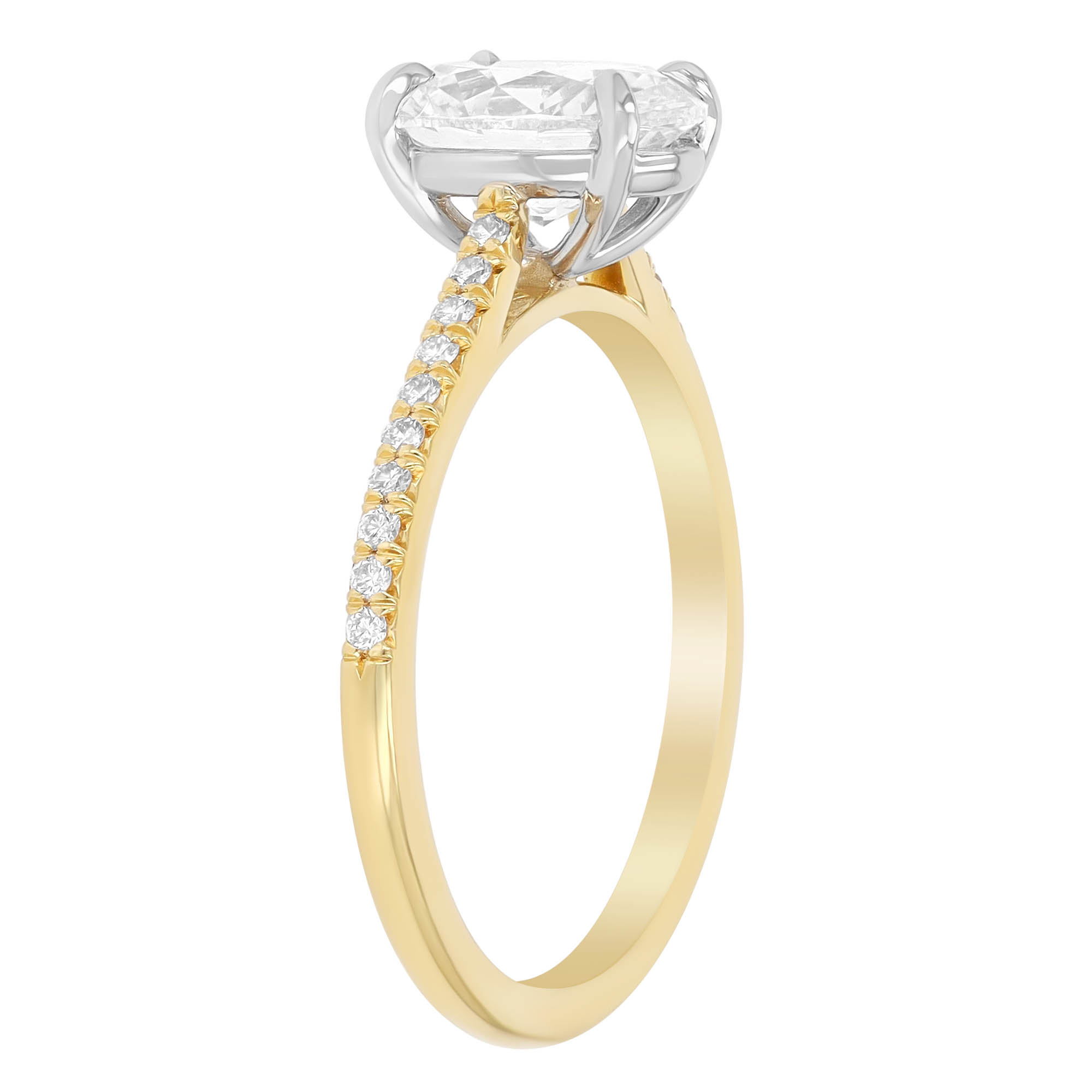Oval Diamond & Side Stone Engagement Ring in Yellow Gold, 1.63 cttw