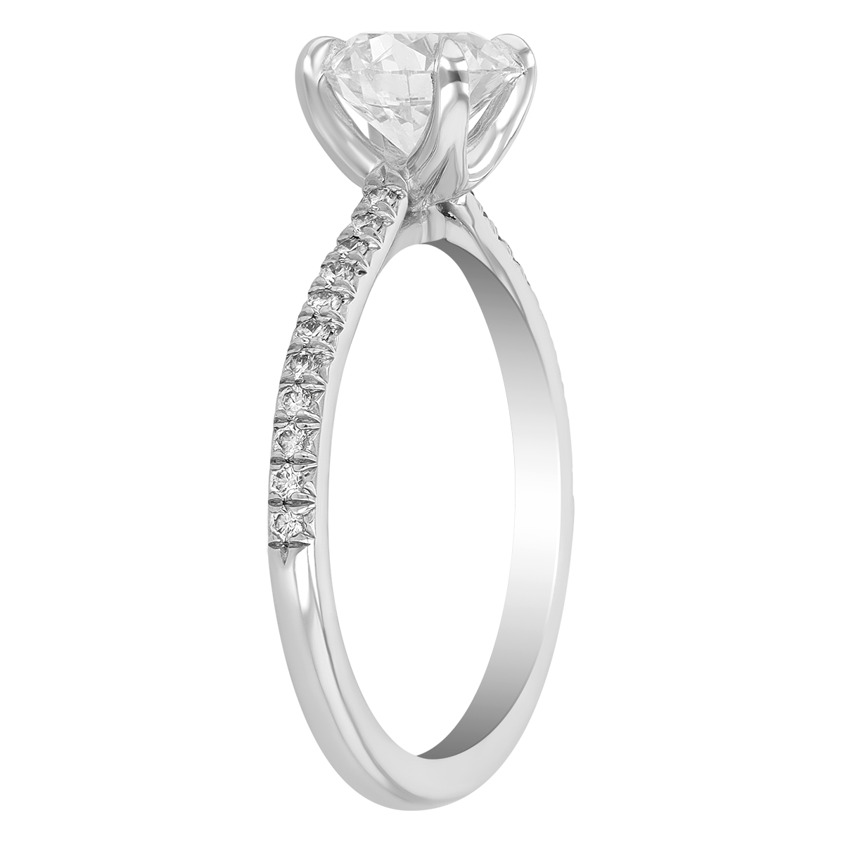 Kalahari Dream Round Diamond Engagement Ring with Pave Sides in 18K White Gold, 1.20 ct