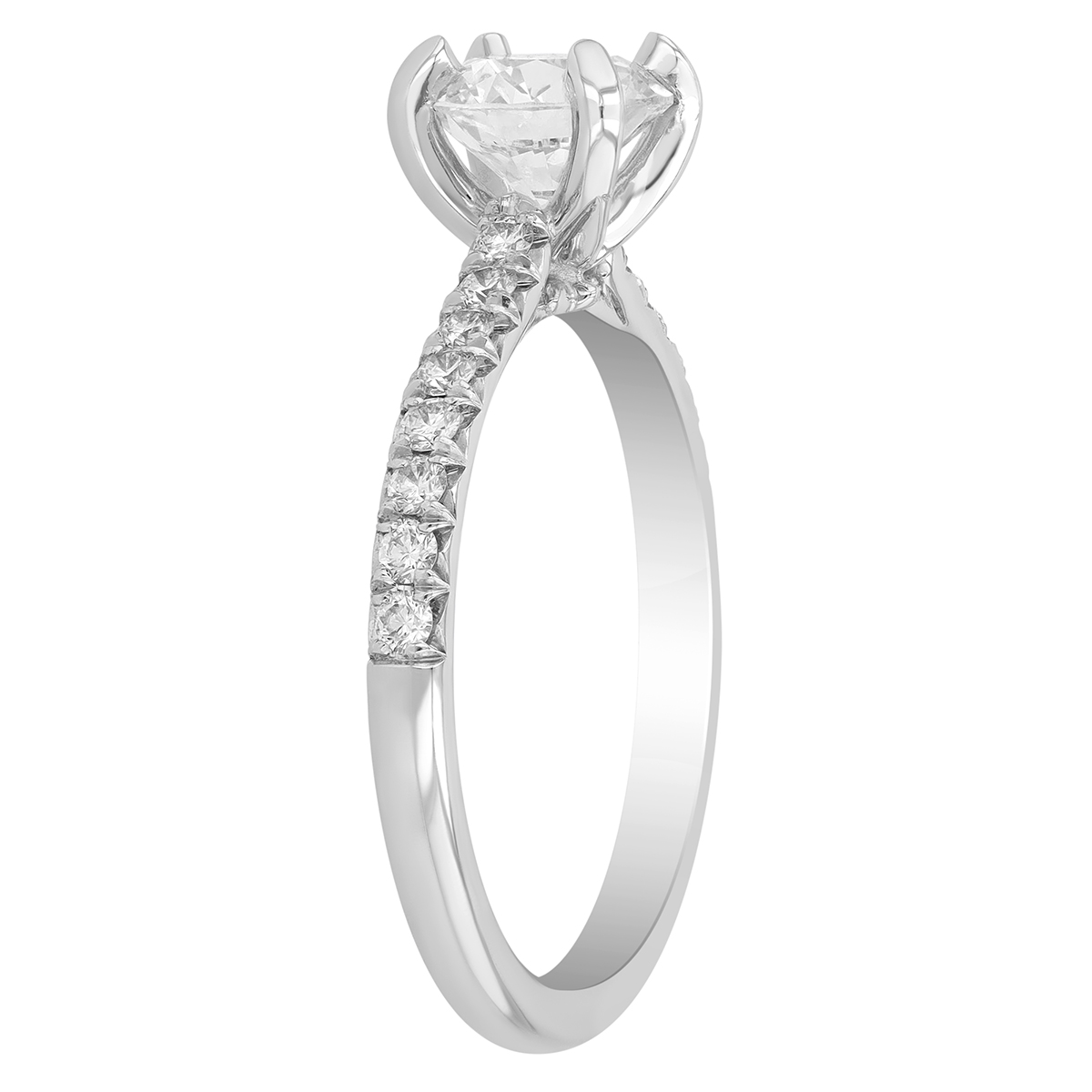 Round Diamond Side Stone Engagement Ring in 18K White Gold