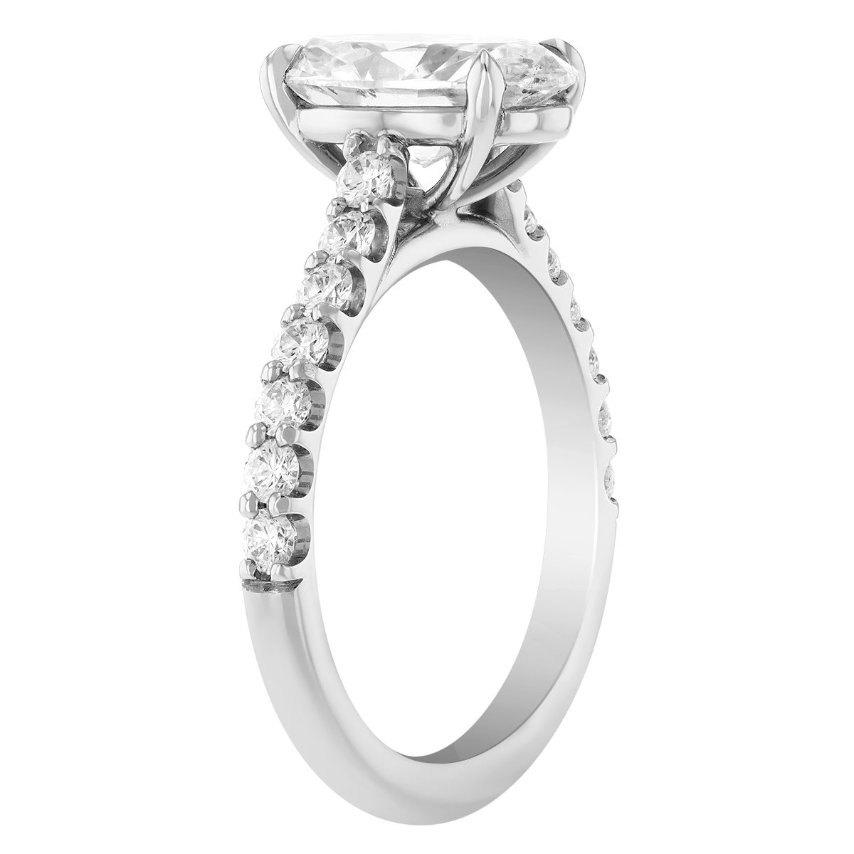 Oval Diamond Side Stone Engagement Ring in Platinum