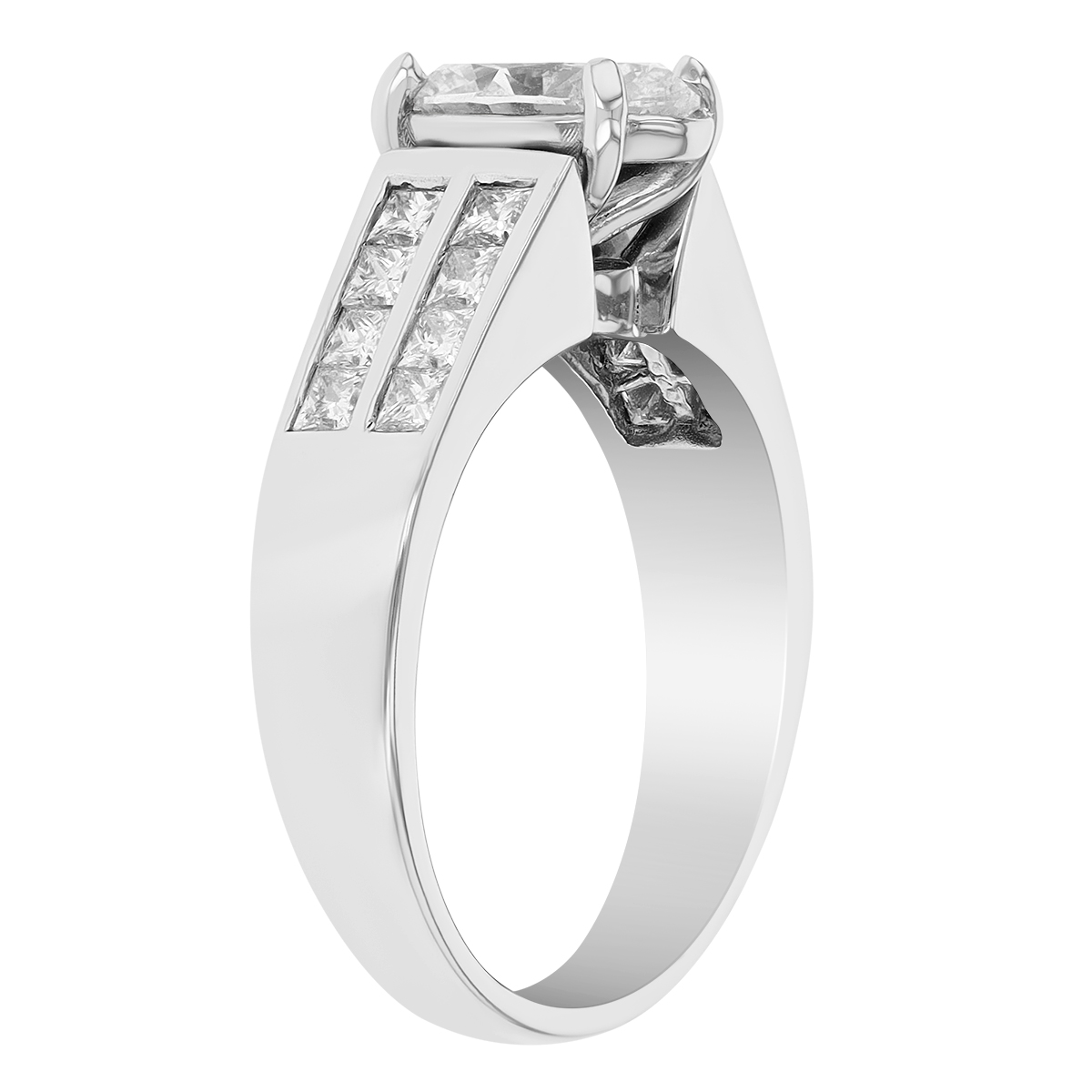 Oval Diamond & Princess Cut Channel Set Shank Engagement Ring in 14K White Gold