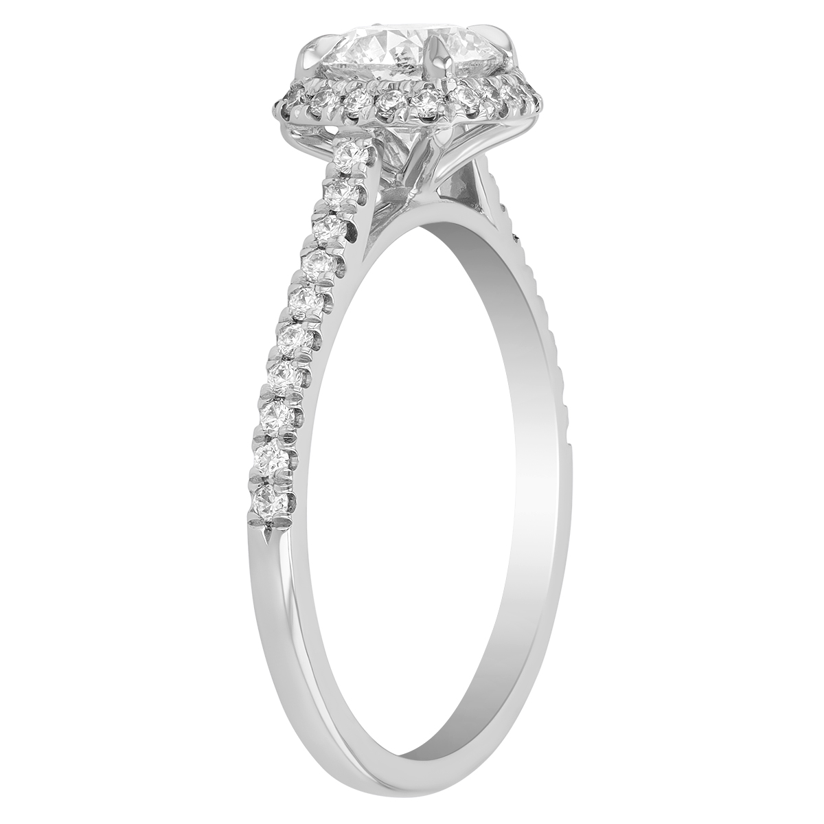 Kalahari Dream Round Diamond Halo & Side Stone Engagement Ring in 18K White Gold, .80 ct