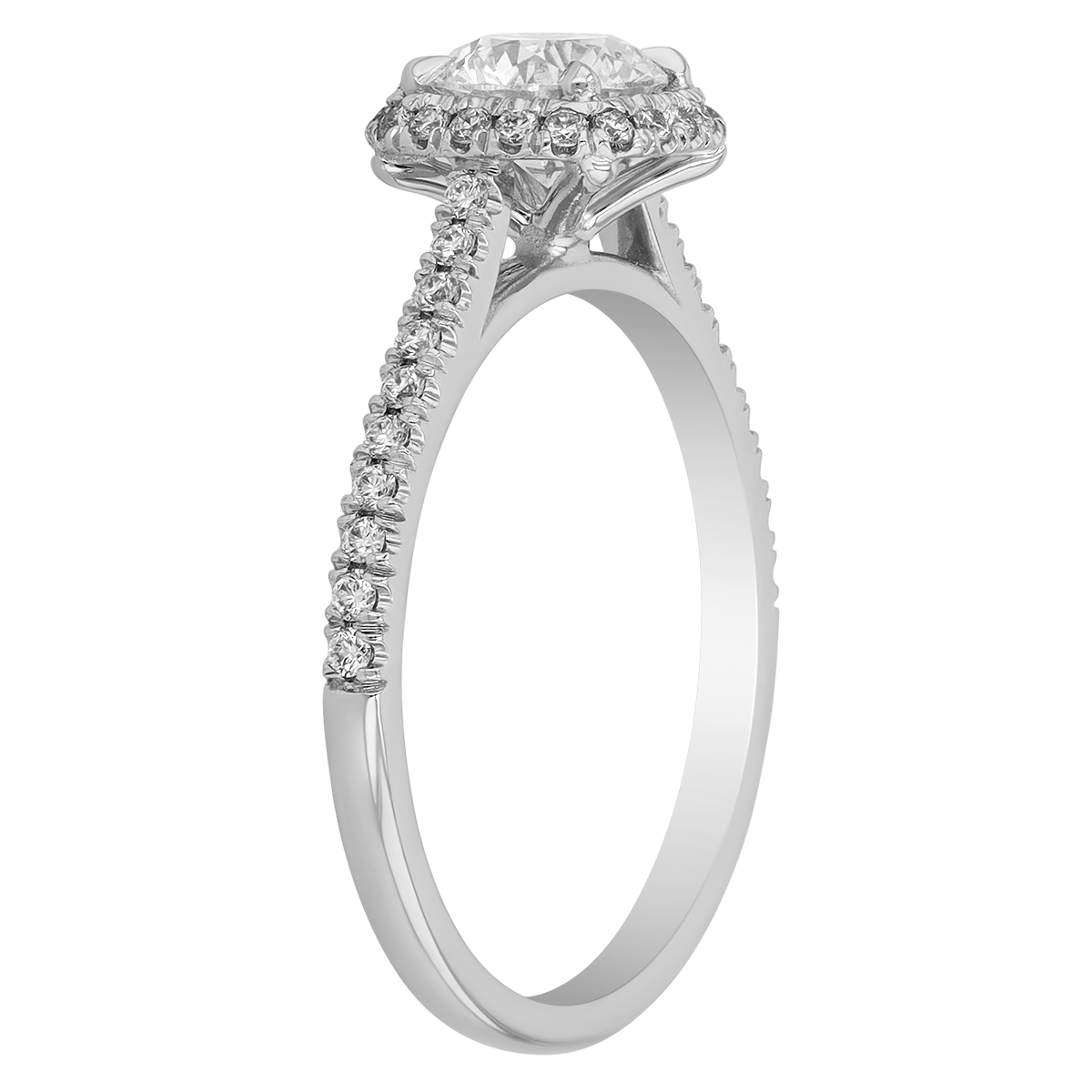 Kalahari Dream Round Diamond Halo & Side Stone Engagement Ring in 18K White Gold, .71 ct