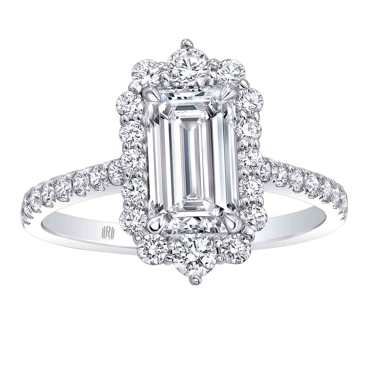 Rahaminov Emerald Cut Diamond Halo Engagement Ring in 18K White Gold