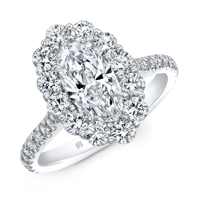 Rahaminov Oval Diamond & Halo Engagement Ring in White Gold, 1.86 cttw