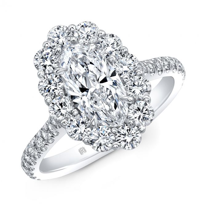 Rahaminov Oval Diamond Halo Engagement Ring in Yellow Gold, .76 ct Center