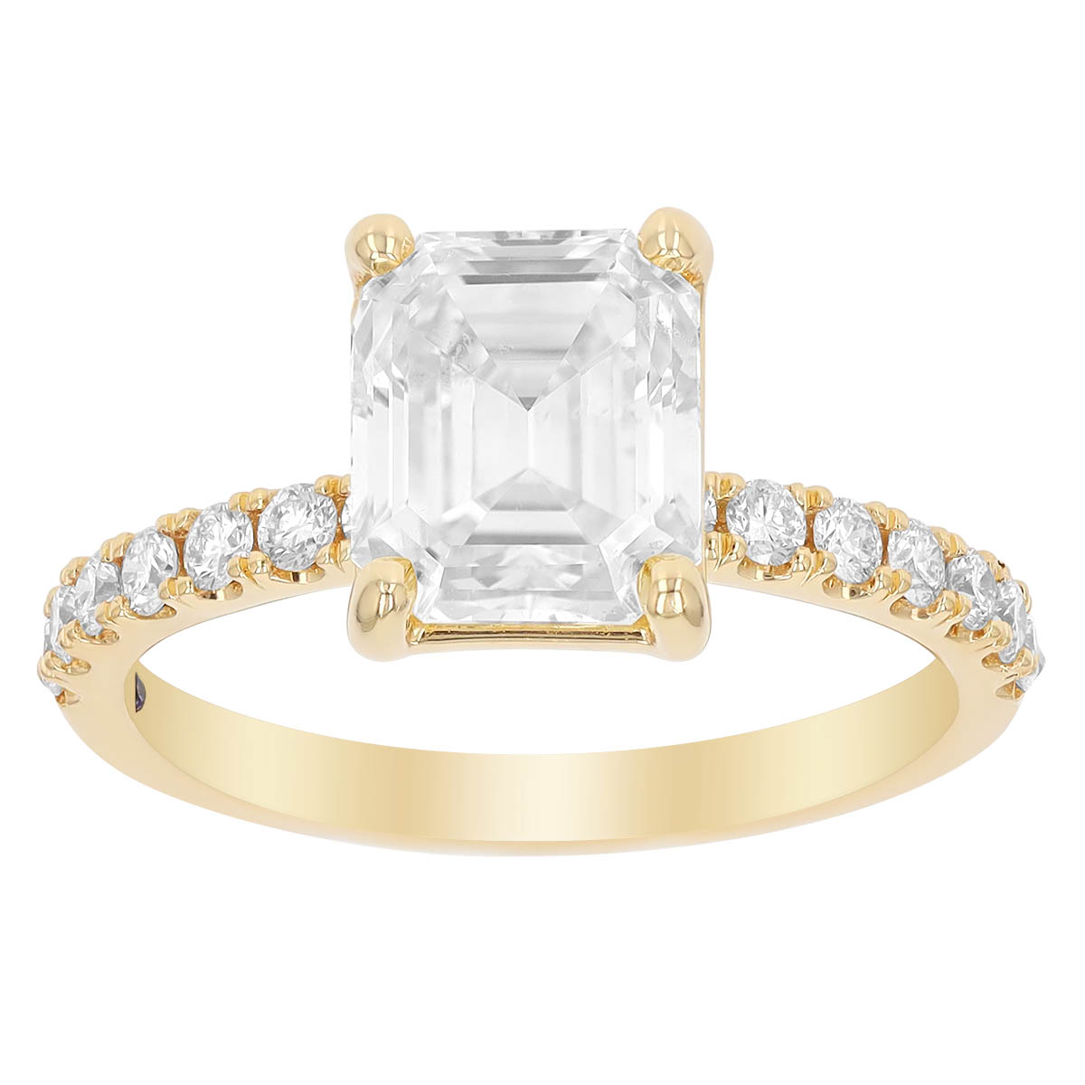 Emerald Cut Diamond & Side Stone Engagement Ring in Yellow Gold, 2.68 cttw