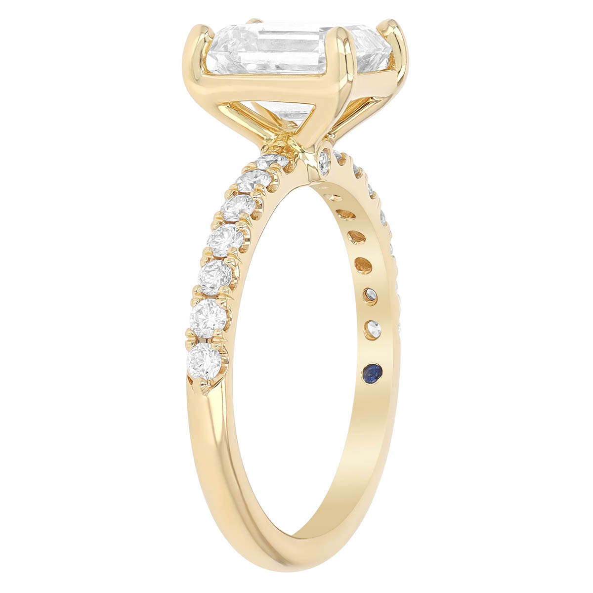 Emerald Cut Diamond & Side Stone Engagement Ring in Yellow Gold, 2.68 cttw