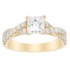 Princess Cut Diamond & Side Stone Twisted Band Engagement Ring in Yellow Gold, 1.64 cttw