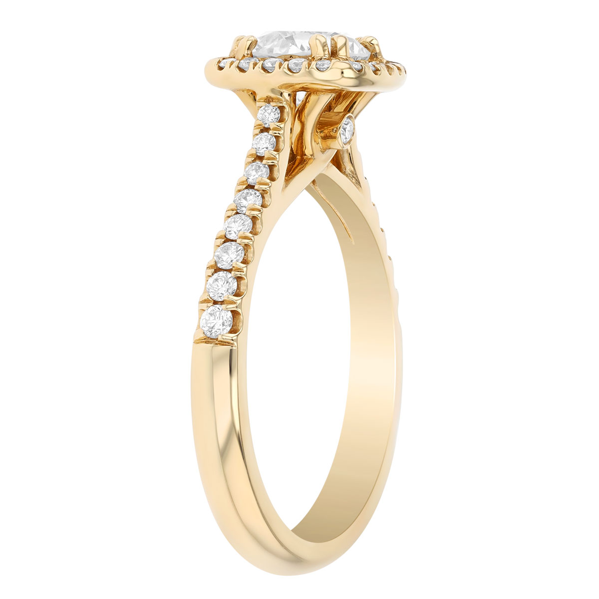 Round Diamond Engagement Ring with Diamond Cushion Halo & Shank in 18K Yellow Gold