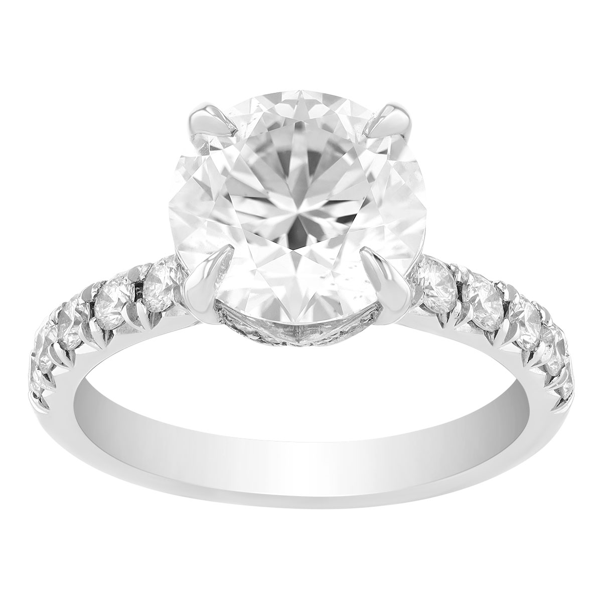 Round Diamond Engagement Ring with Peekaboo Halo & Diamond Shank in 18K White Gold