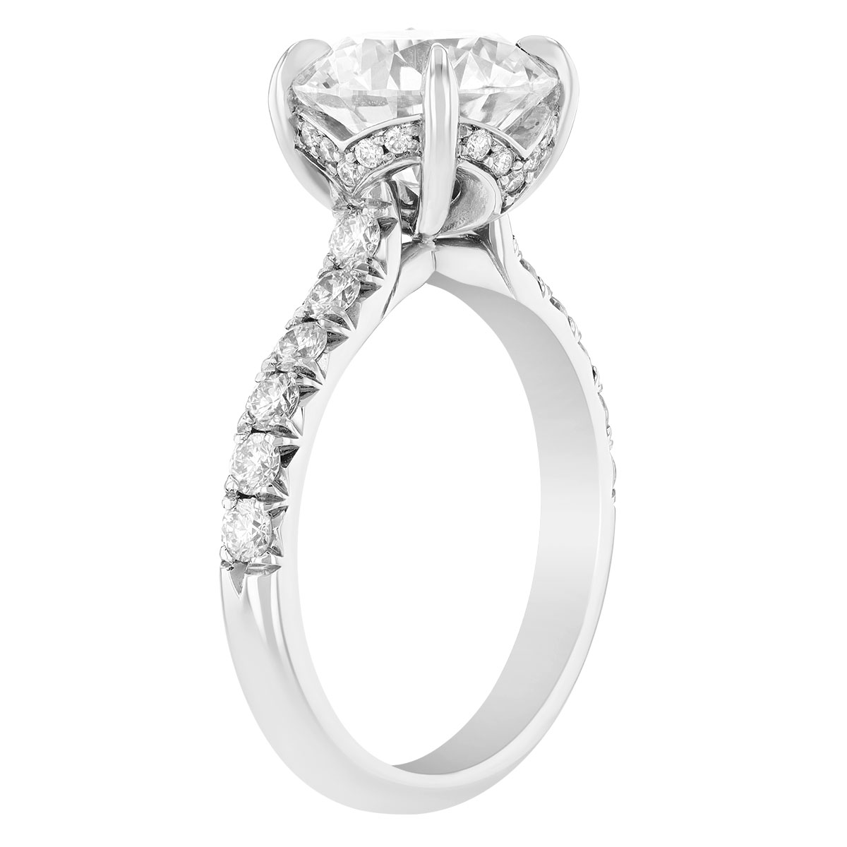 Round Diamond Engagement Ring with Peekaboo Halo & Diamond Shank in 18K White Gold