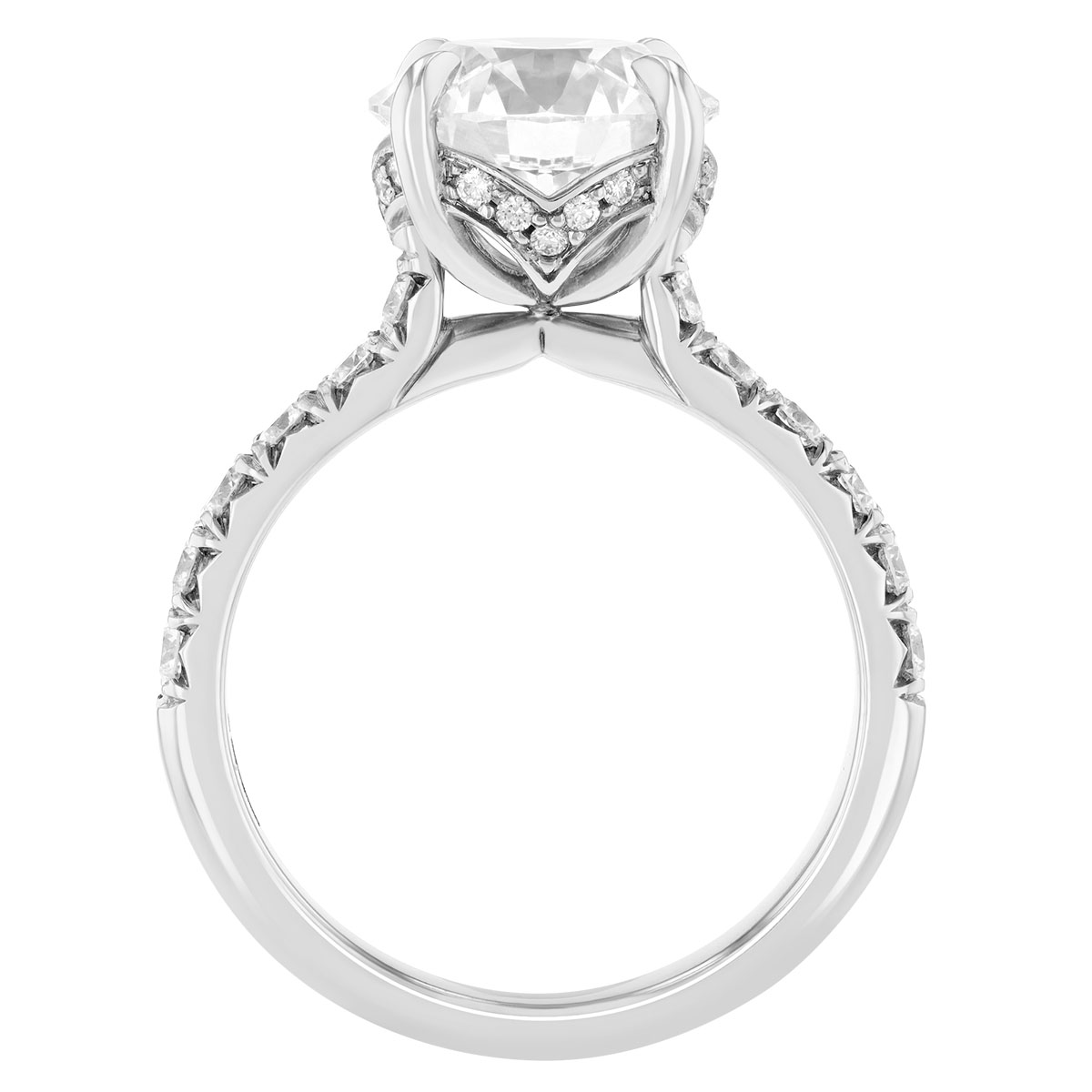 Round Diamond Engagement Ring with Peekaboo Halo & Diamond Shank in 18K White Gold