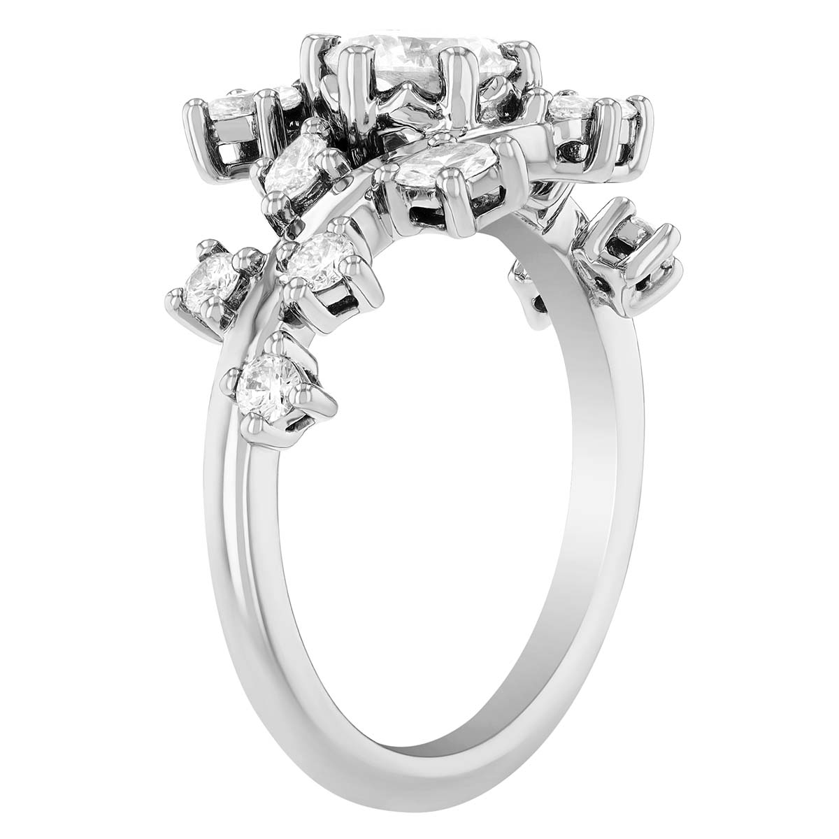 Diamond Stem Bypass Engagement Ring in Platinum, Size 4