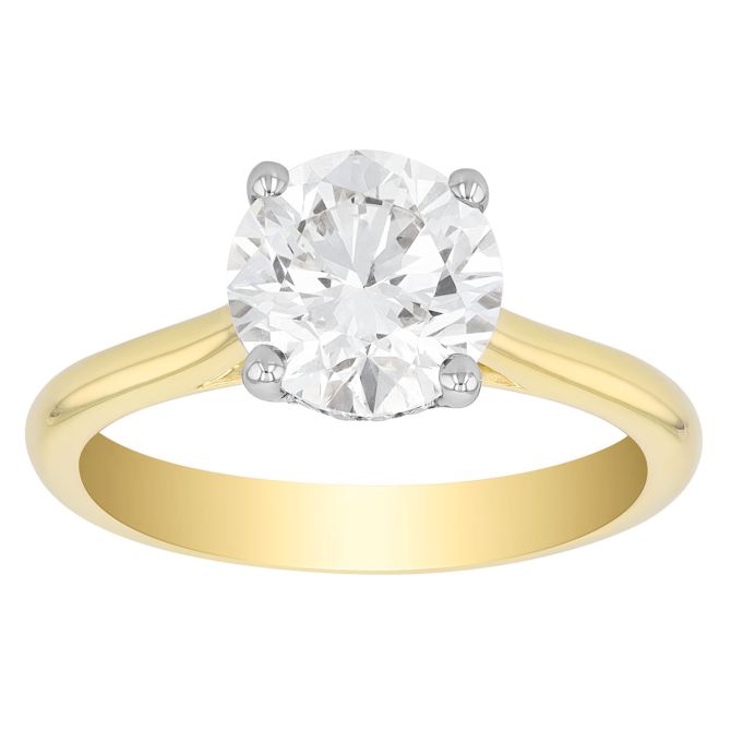 Round Diamond 2.05 ct Solitaire Engagement Ring with Hidden Halo in 14K Yellow Gold