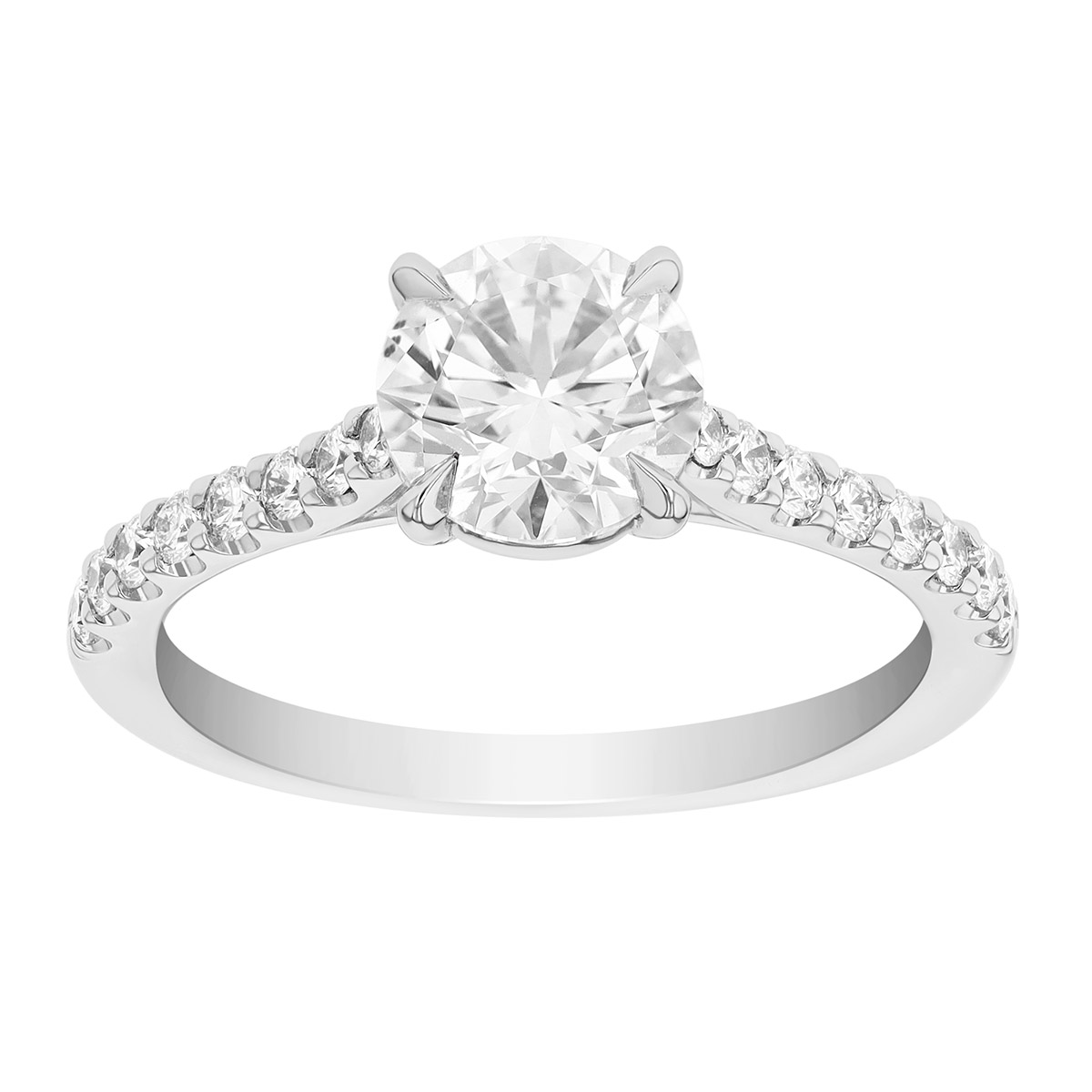 Kalahari Dream Round Diamond Side Stone Engagement Ring in 18K White Gold, 1.20 ct