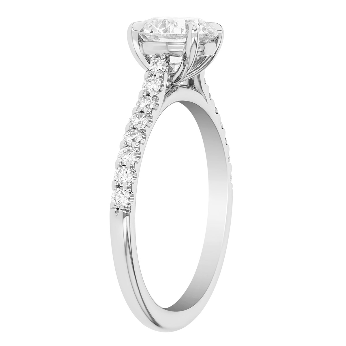 Kalahari Dream Round Diamond Side Stone Engagement Ring in 18K White Gold, 1.20 ct