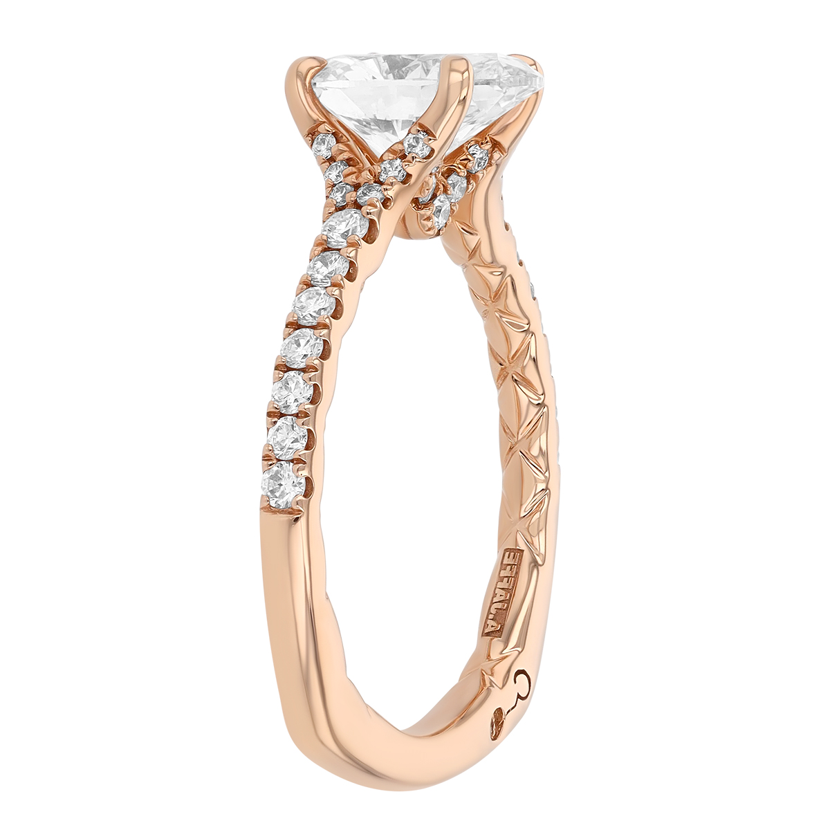 Oval Diamond & Side Stone Split Shank Engagement Ring in 14K Rose Gold