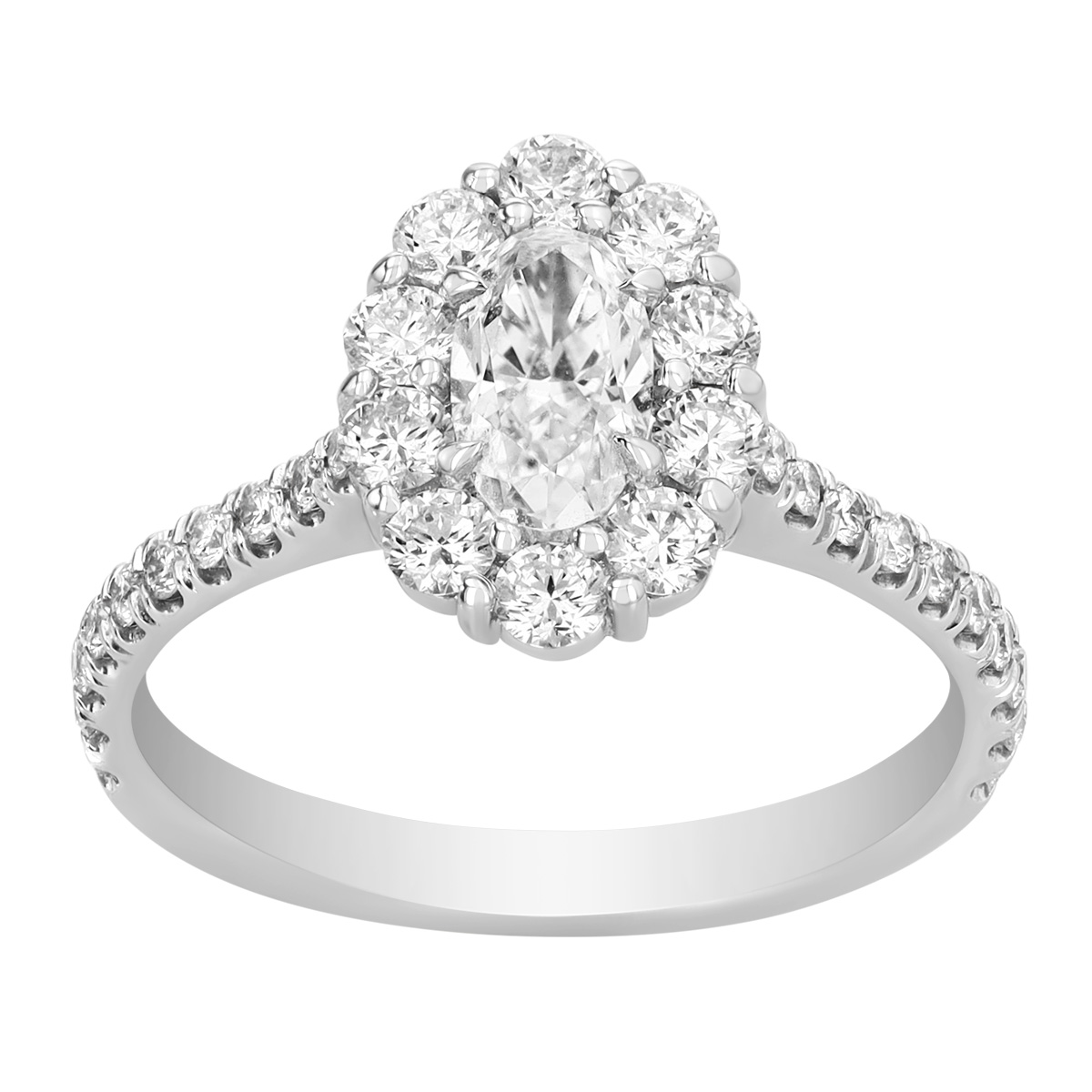 Oval Diamond & Halo Engagement Ring in White Gold, 1.27 cttw, Size 6.75