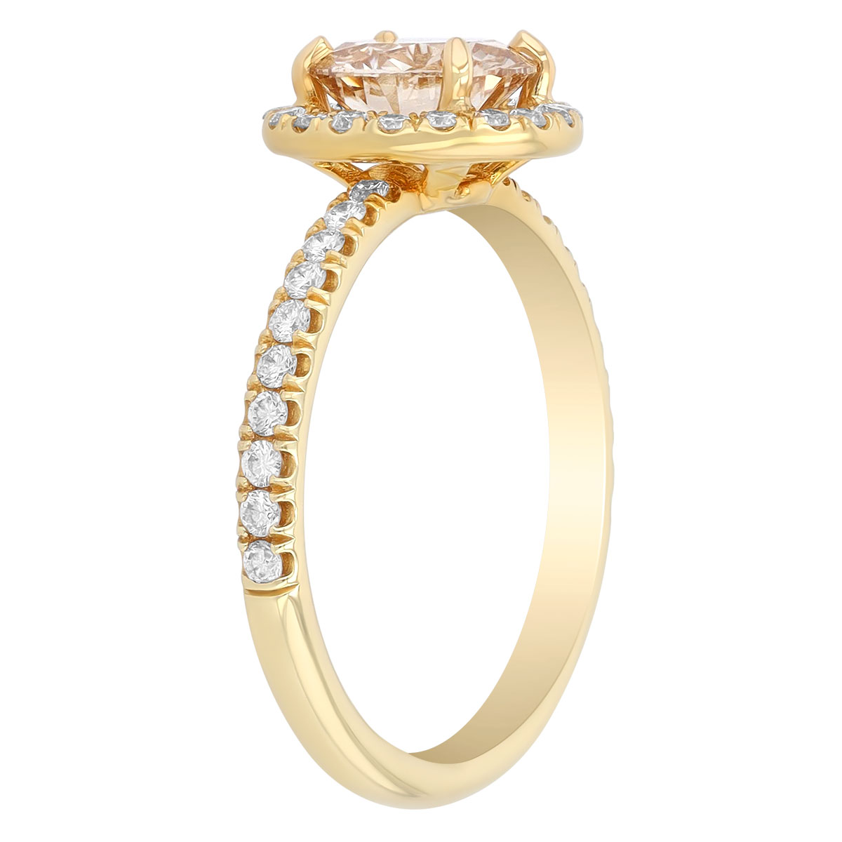 Round Diamond Light Yellow Halo Engagement Ring in Yellow Gold