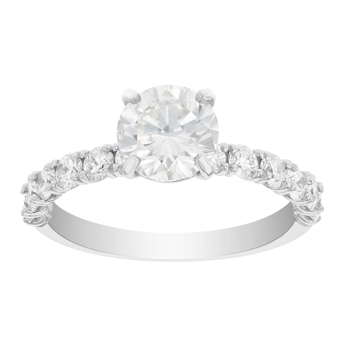 Round 1.10 ct Diamond Side Stone Engagement Ring in 18K White Gold