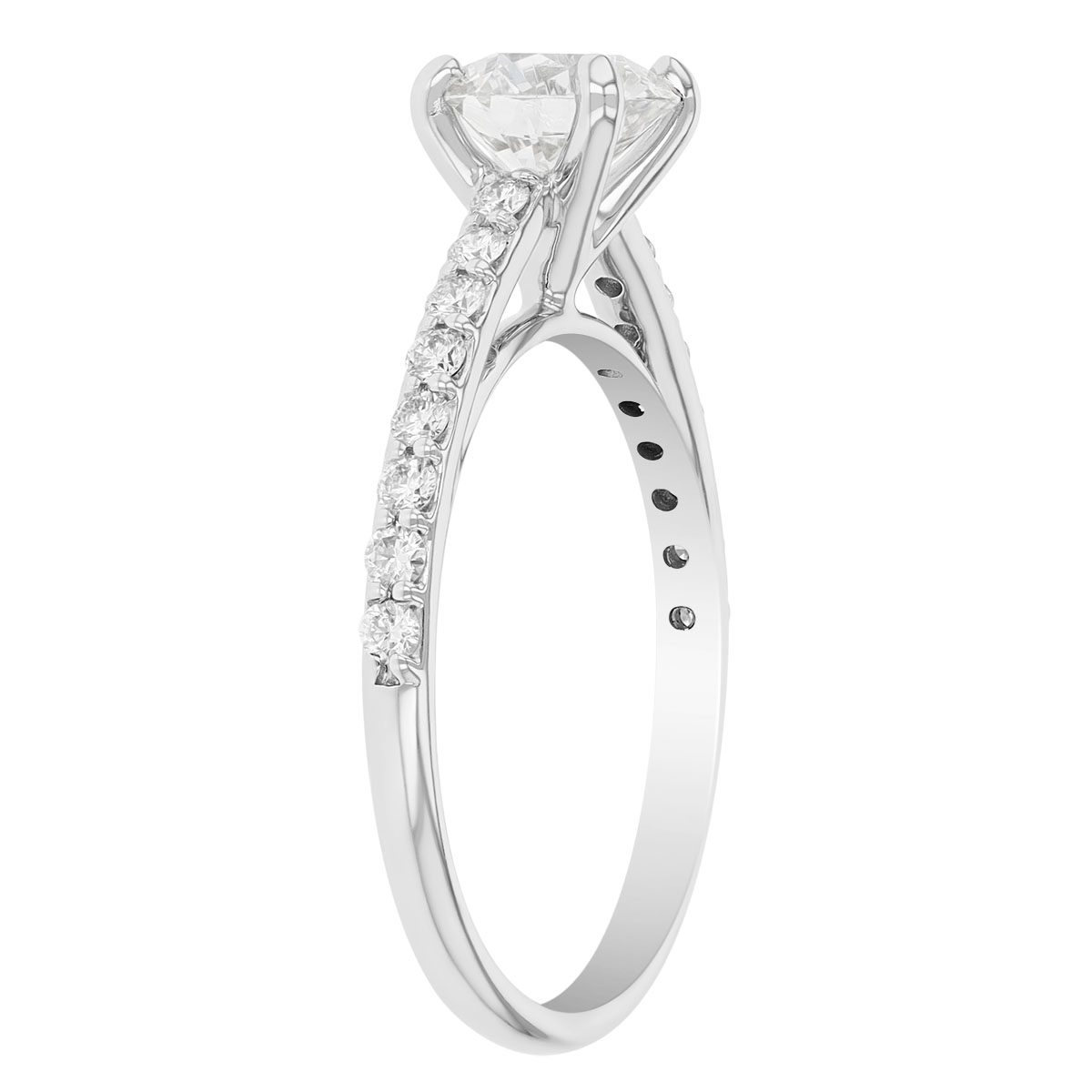 Round 1.07 ct Diamond Cathedral Engagement Ring with Pave in 18K White Gold