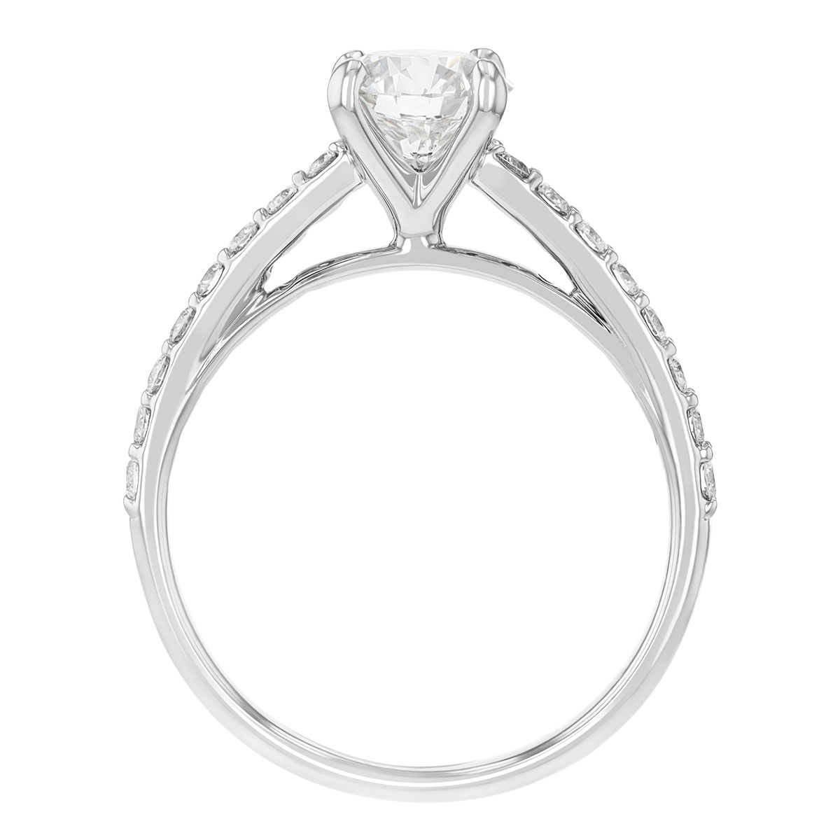 Round 1.07 ct Diamond Cathedral Engagement Ring with Pave in 18K White Gold