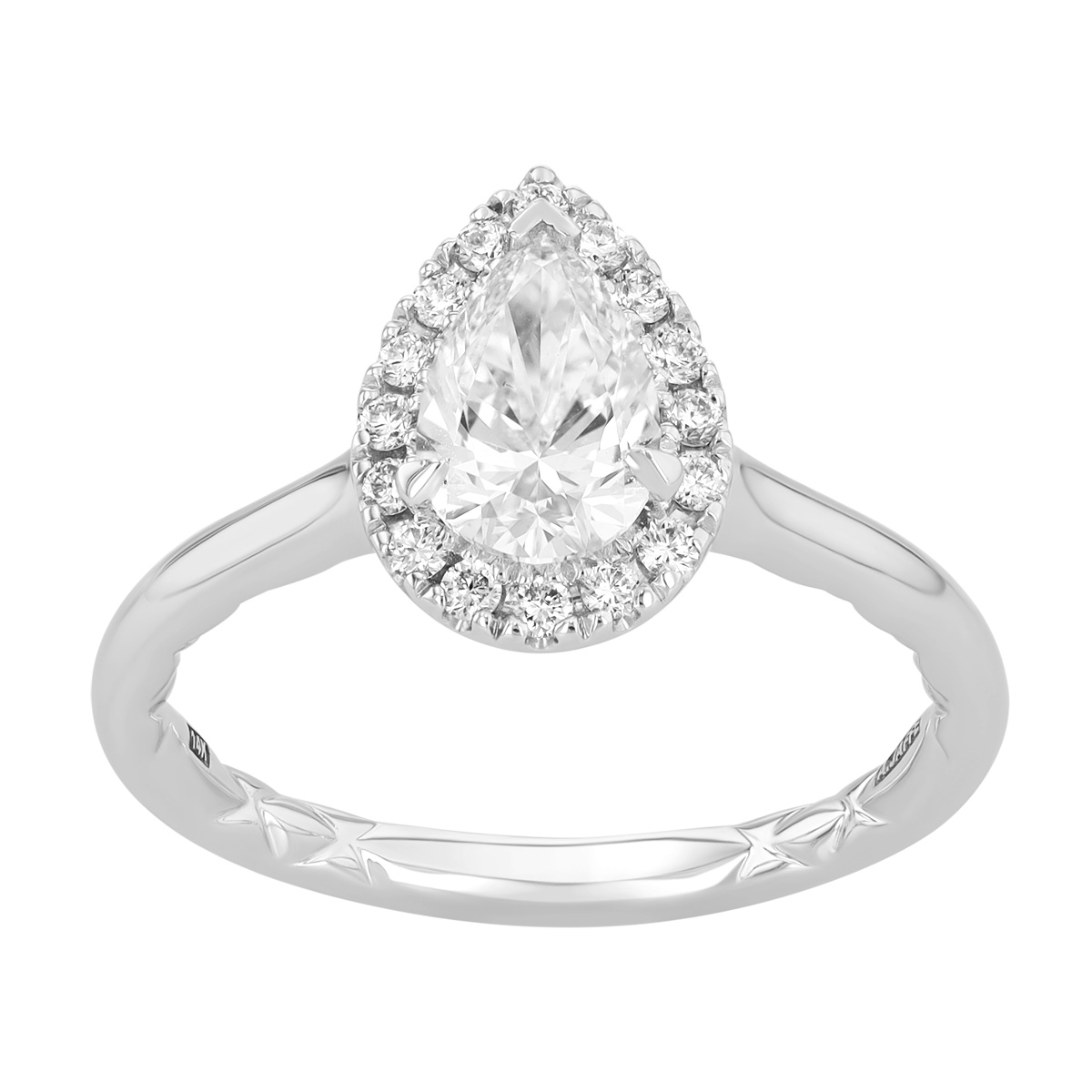 Pear Shape Diamond & Halo Engagement Ring in White Gold, 1.19 cttw