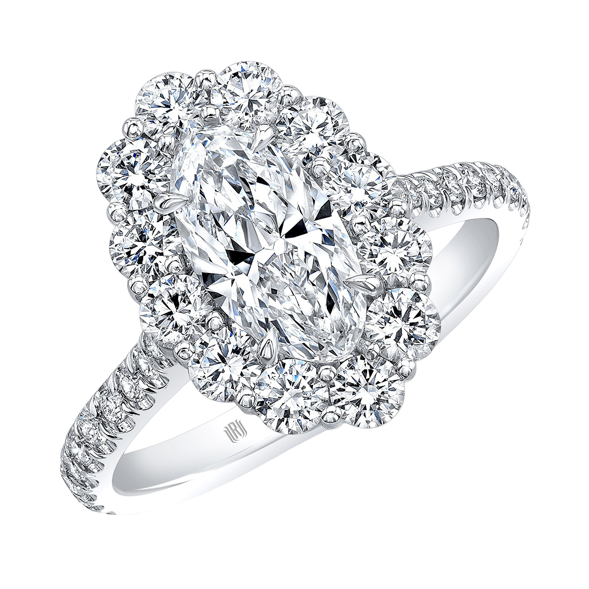 Rahaminov Oval Diamond & Halo Engagement Ring in White Gold, 1.68 cttw