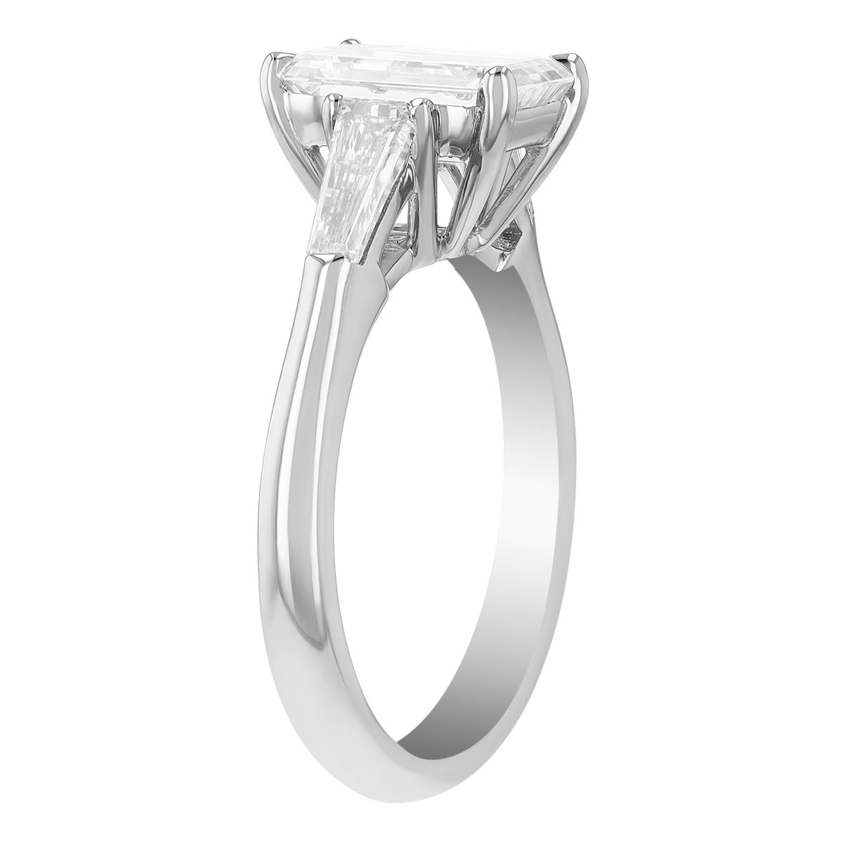 J.B. Star Emerald Cut & Tapered Baguette Diamond 3 Stone Engagement Ring in Platinum