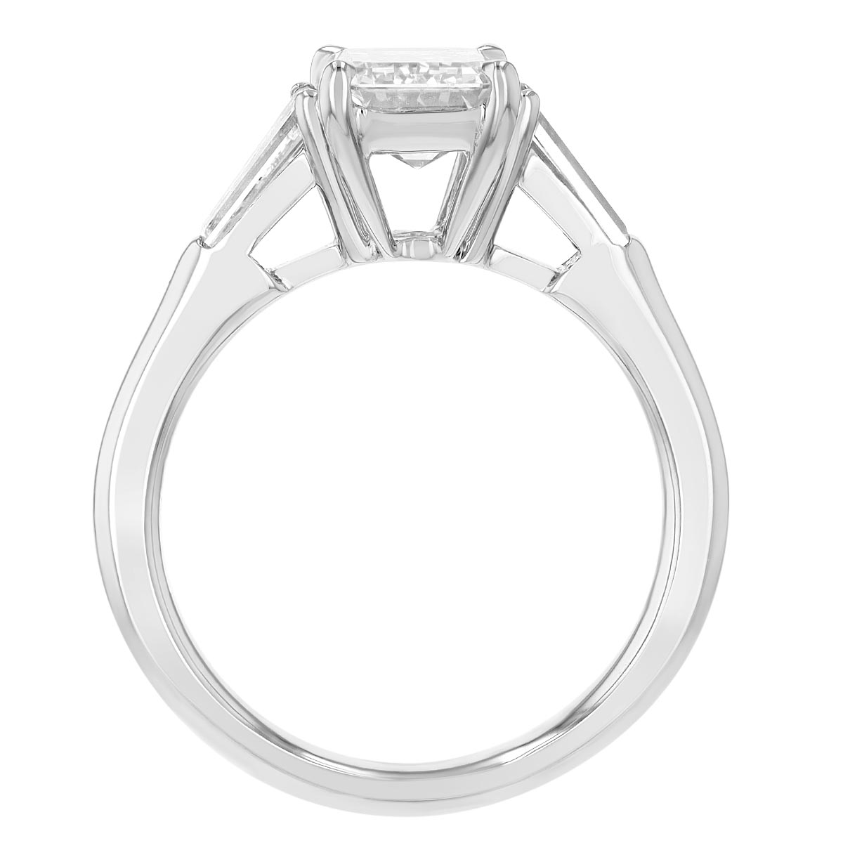 J.B. Star Emerald Cut & Tapered Baguette Diamond 3 Stone Engagement Ring in Platinum