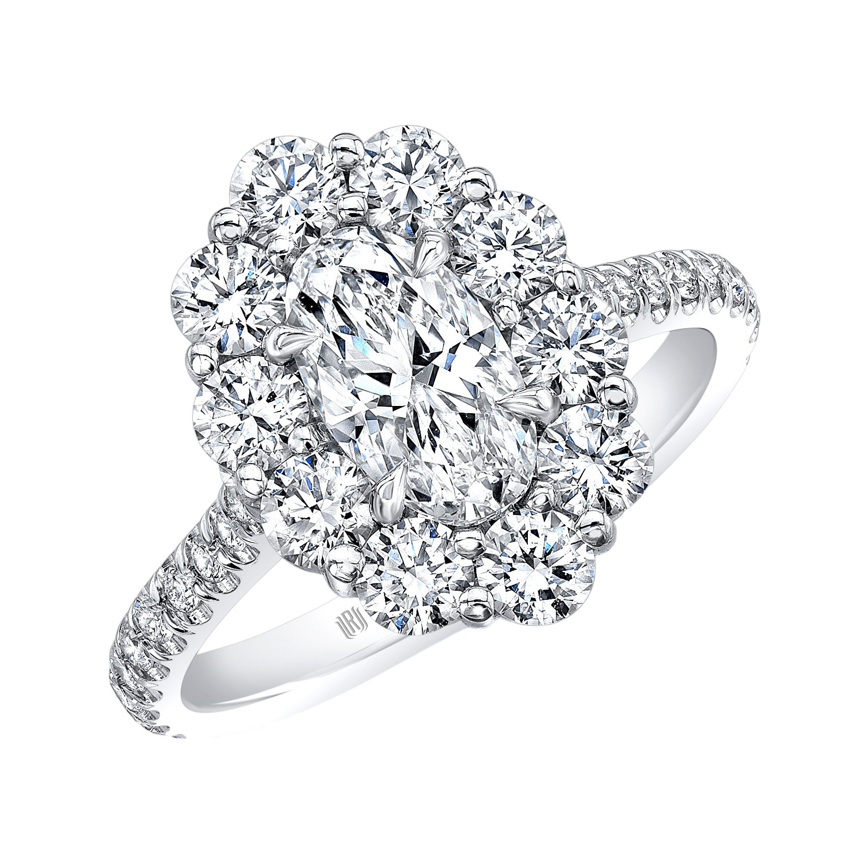 Rahaminov Oval Diamond & Halo Engagement Ring in White Gold, 2.16 cttw