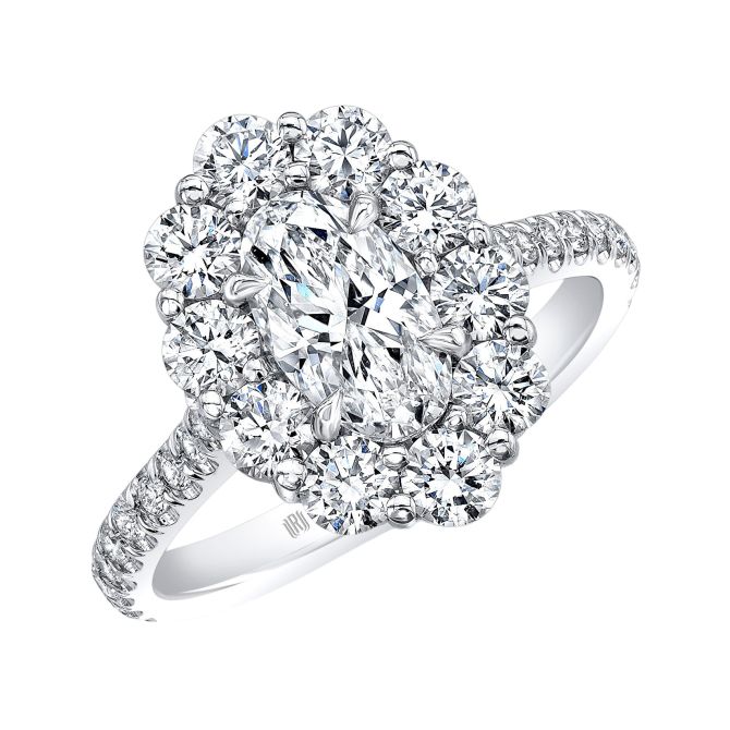 Rahaminov Oval Diamond & Halo Engagement Ring in White Gold, 2.16 cttw