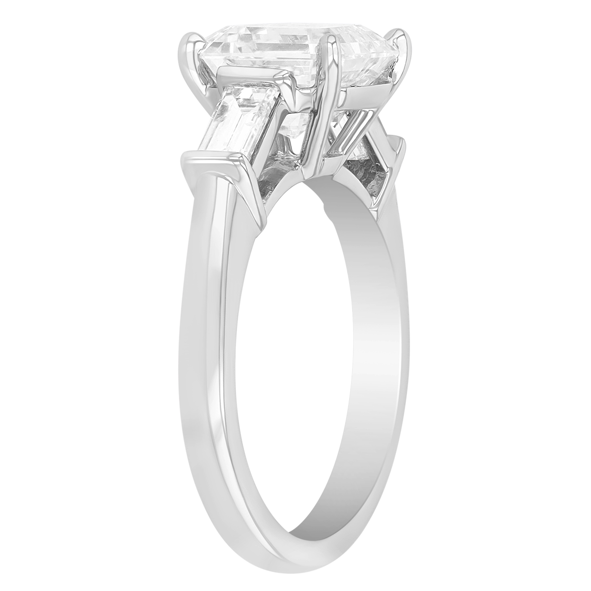 Lab Grown Asscher & Baguette Diamond 3 Stone Engagement Ring in Platinum