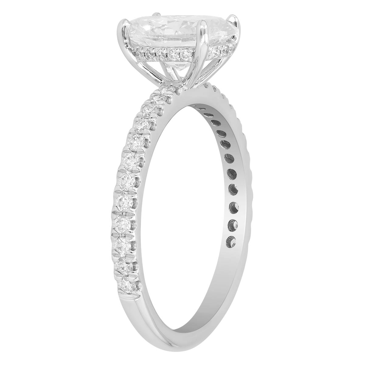Oval Diamond & Side Stone Split Shank Engagement Ring in 14K White Gold, 1.52 ct