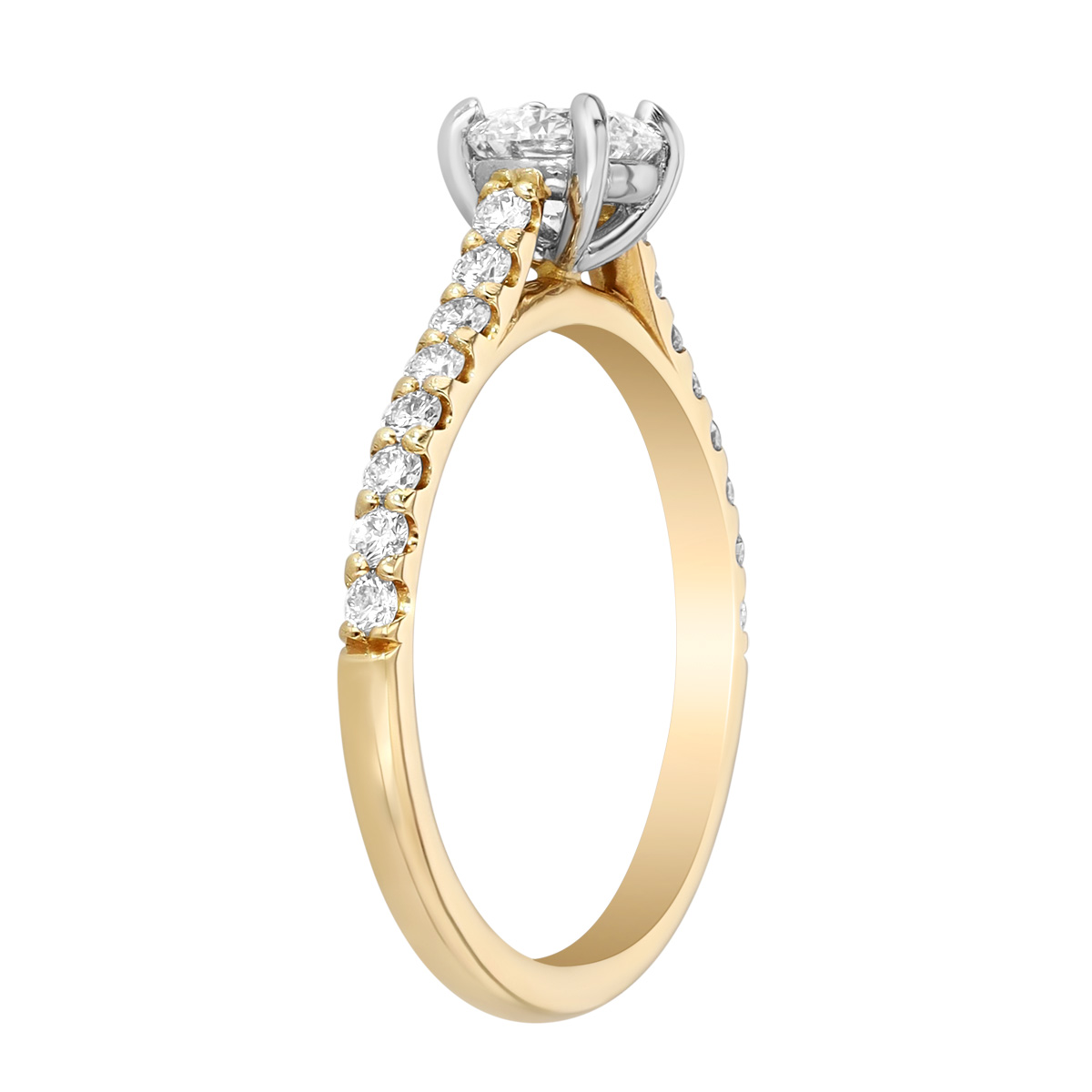 Lab-Grown Round Diamond & Side Stone Engagement Ring in Yellow Gold, 1.28 cttw, Size 5.5