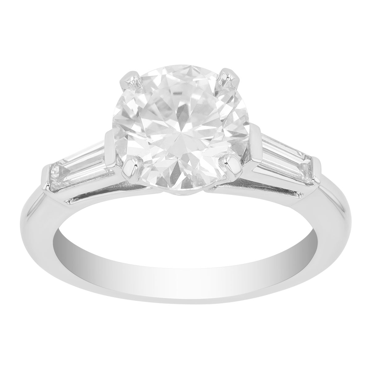 Round & Tapered Baguette Diamond 3 Stone Engagement Ring in Platinum