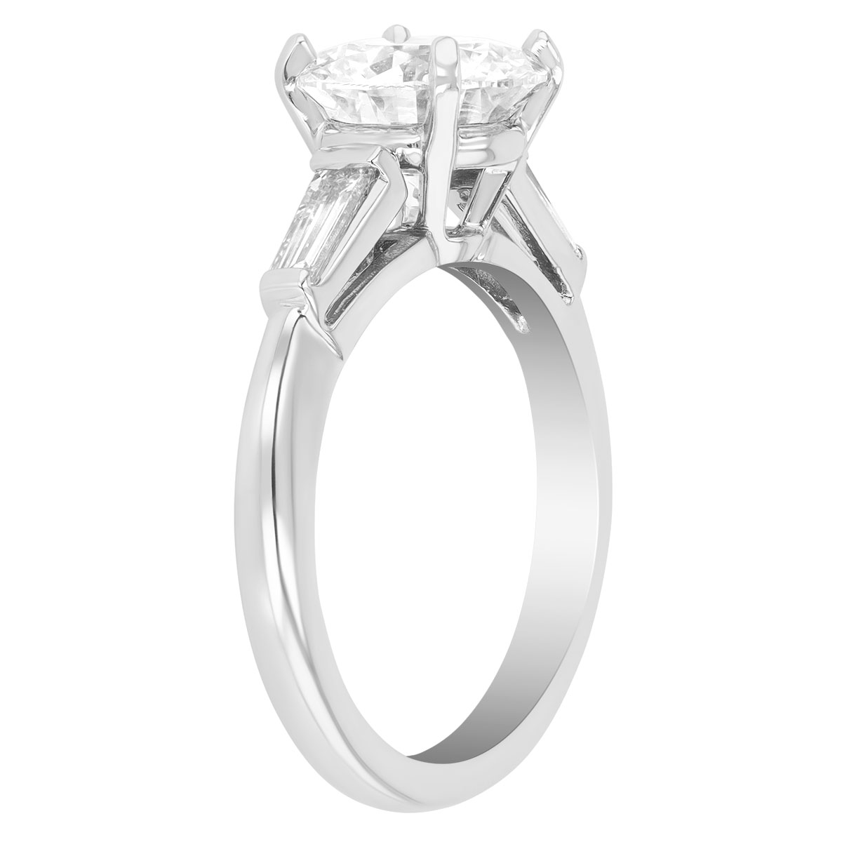 Round & Tapered Baguette Diamond 3 Stone Engagement Ring in Platinum