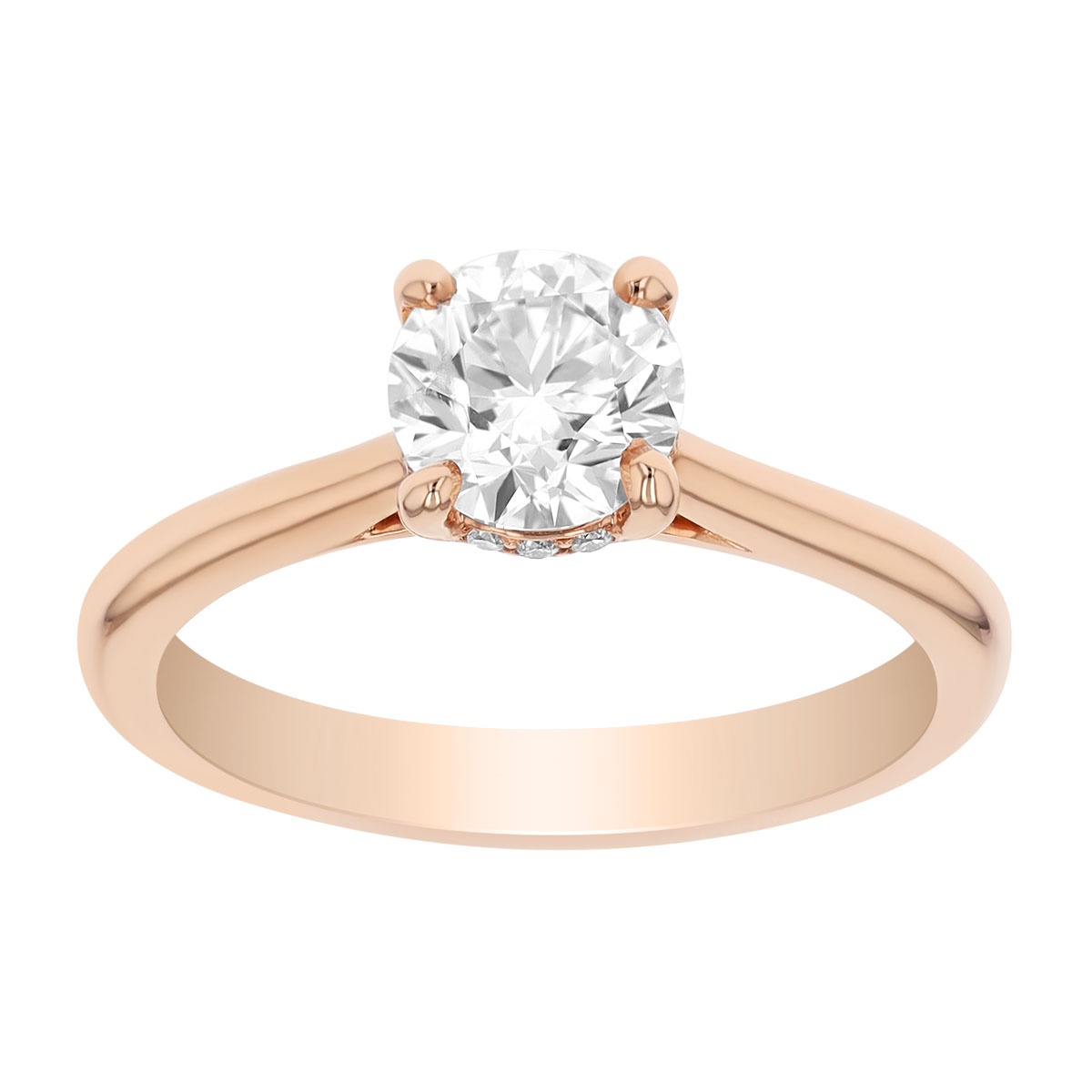 Round Diamond & Hidden Halo Engagement Ring in Rose Gold, 1.03 cttw