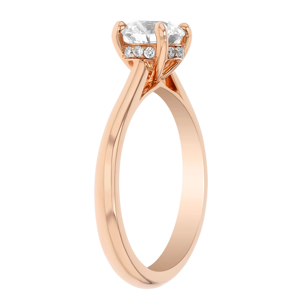 Round Diamond & Hidden Halo Engagement Ring in Rose Gold, 1.03 cttw